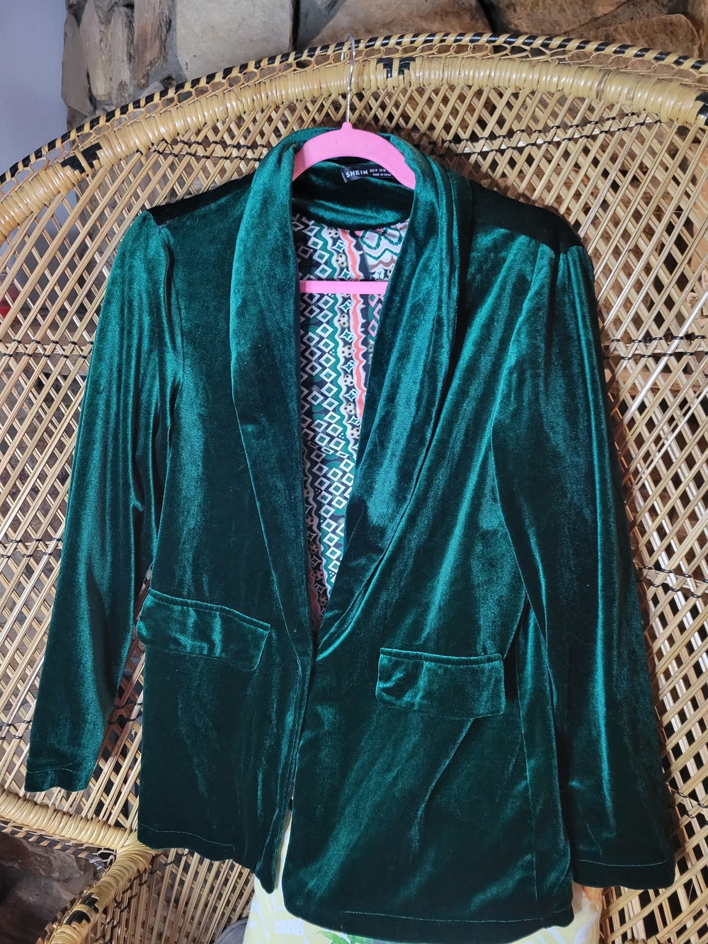 SHEIN Emerald Green Velvet Blazer Jacket